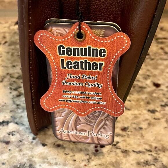 New Heart Canteen Purse American Darling Genuine Western Tooled Leather Women - Picture 9 of 11